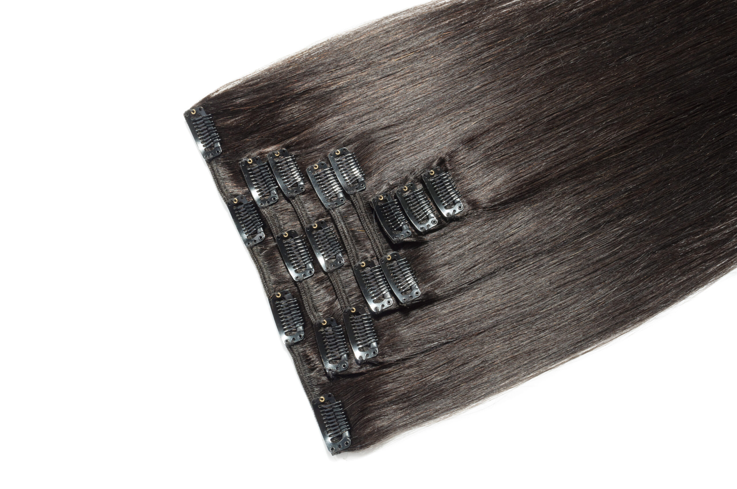 Clip in straight natural black human hair extensions