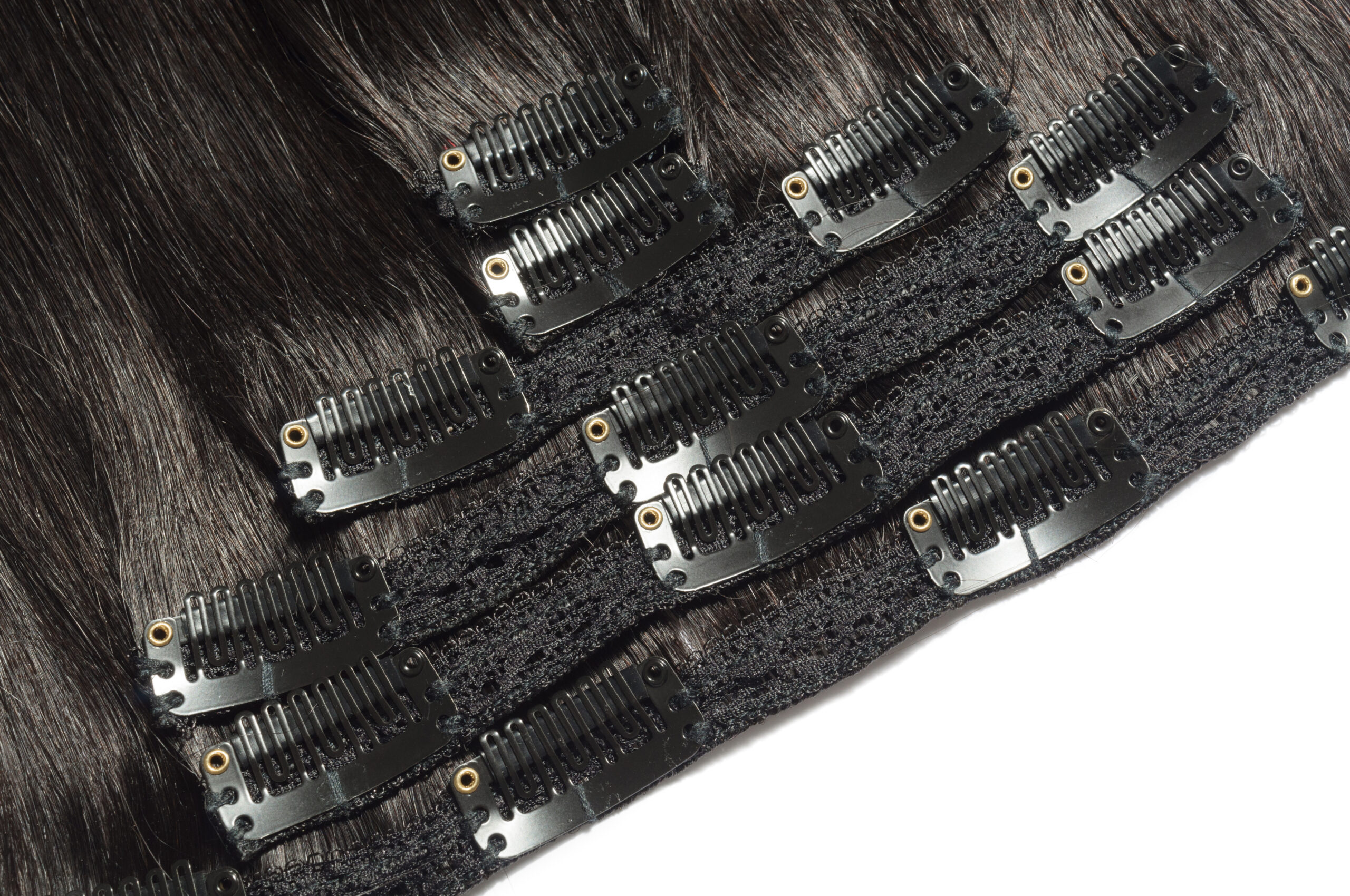 multiple pieces clip in straight black human hair extensions